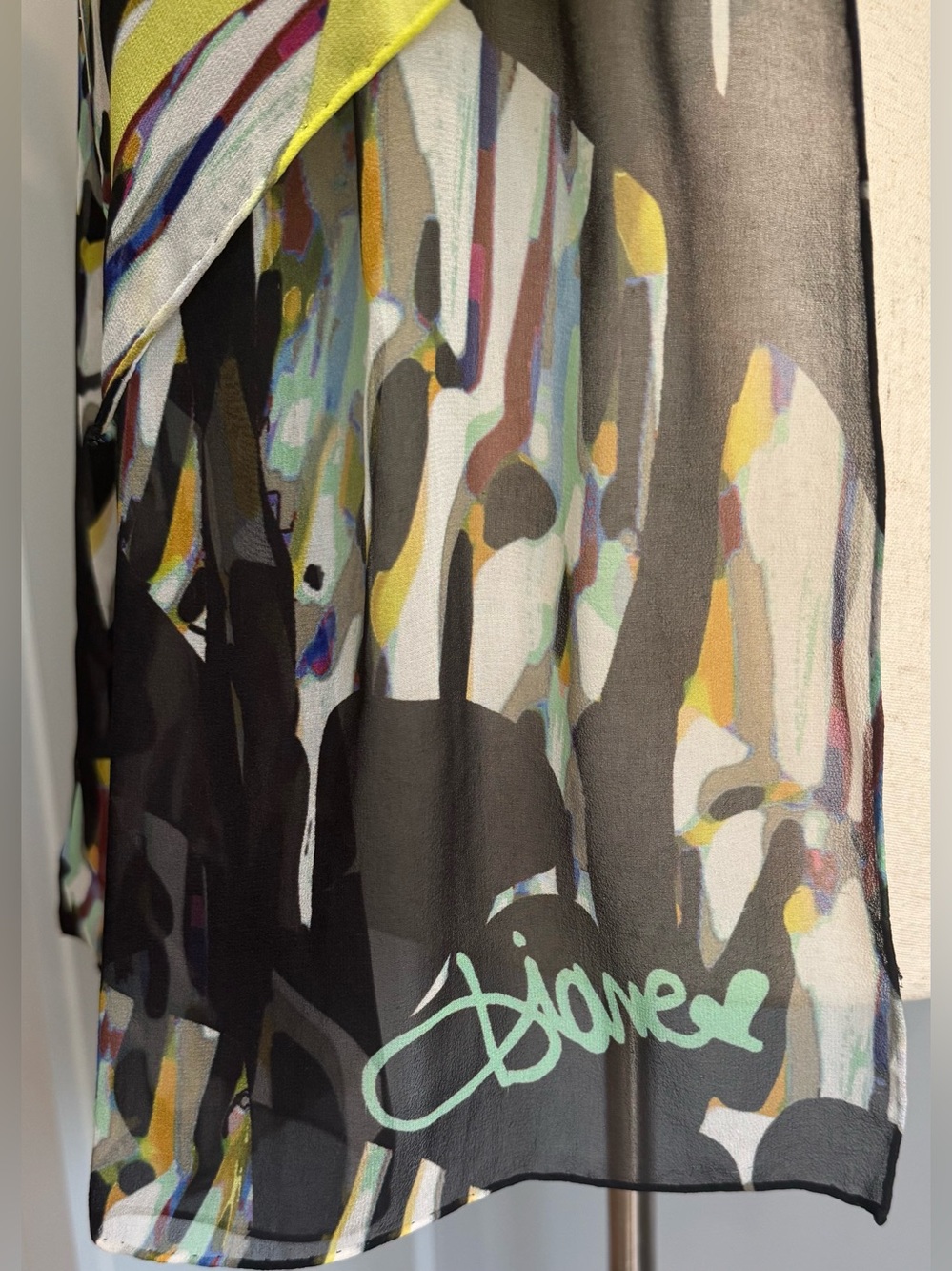 Diane Von Furstenberg Vintage Yellow and Multi-Color Abstract Silk Scarf - Picture 6 of 7